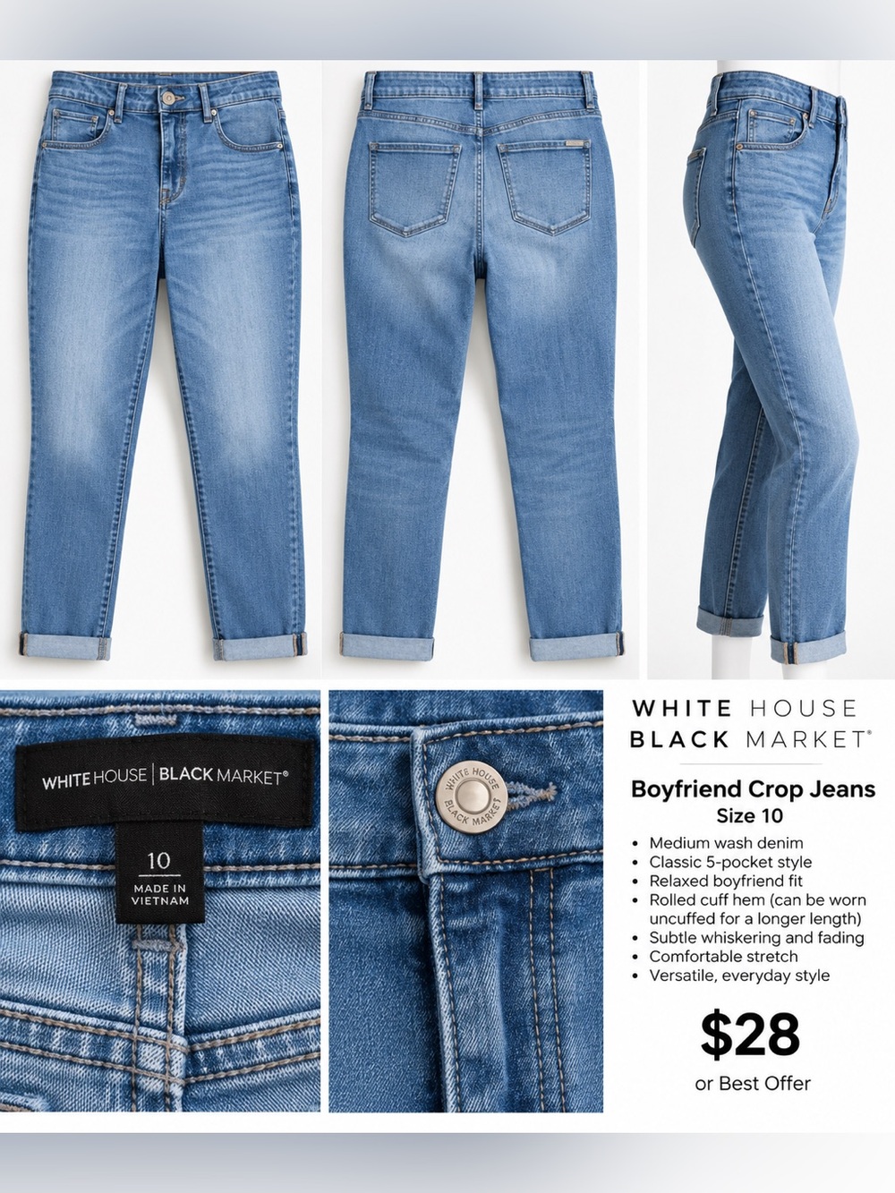 White House Black Market Light Blue Boyfriend Crop Jeans
